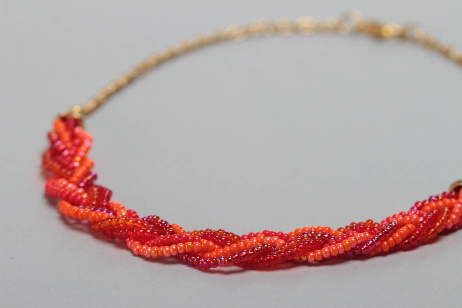 Beautiful stylish handmade children's red beaded necklace on chain photo 3