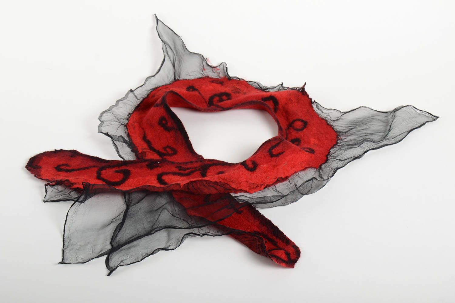 Женский шарф подарок хэнд мэйд теплый шерстяной шарф красный с сеточкой фото 1