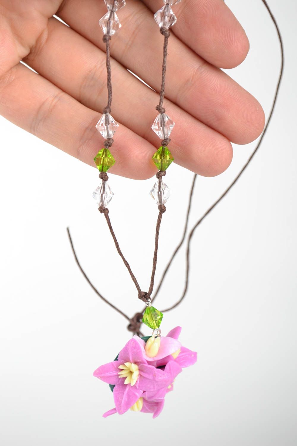 Anhänger Schmuck Blumen Halskette handgemachter Schmuck aus Polymerton lila foto 5