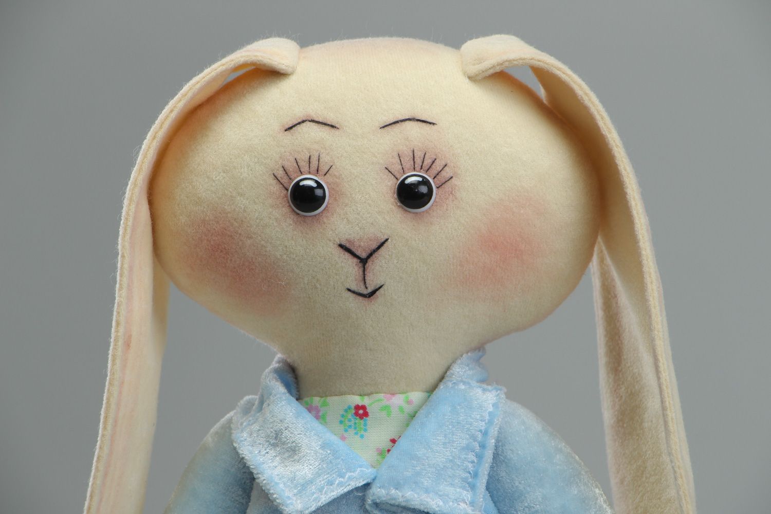 Beautiful handmade designer velour fabric soft toy bunny photo 2