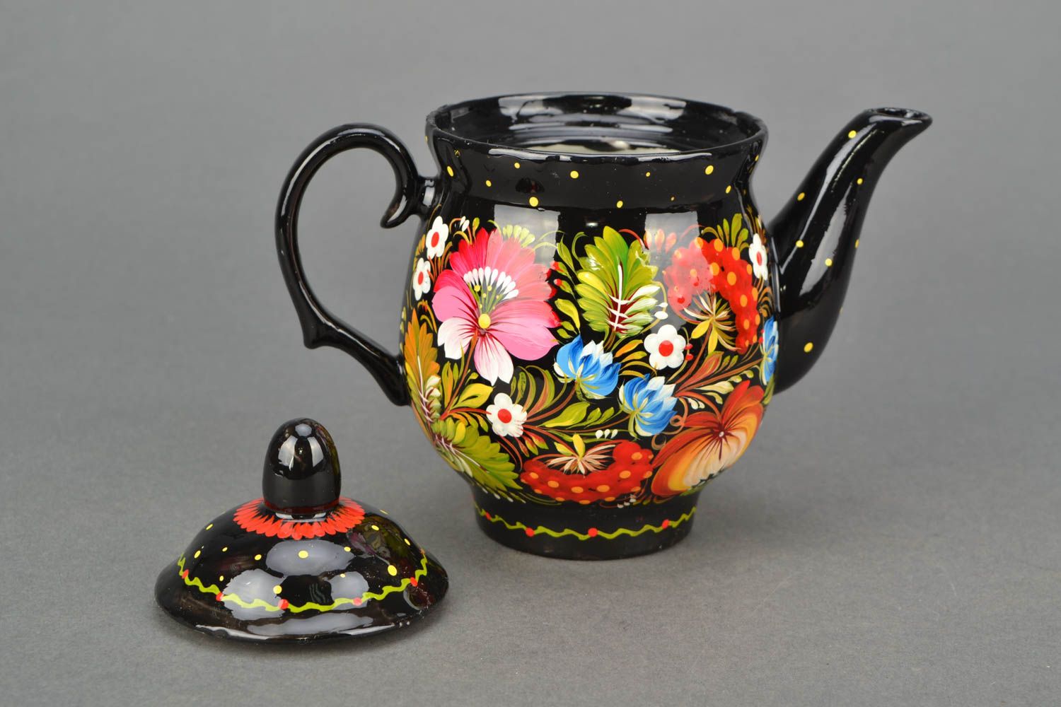Porcelain teapot with Petrikov painting photo 3