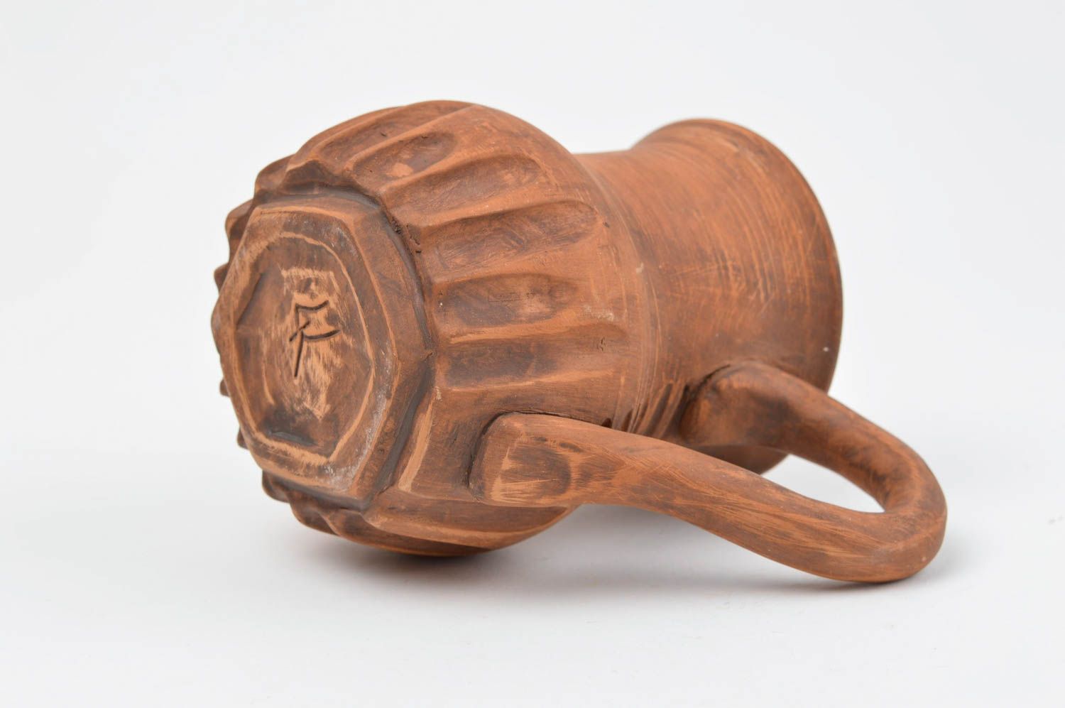 Cruche avec anse en argile faite main modelée marron 20 cl style ethnique photo 4