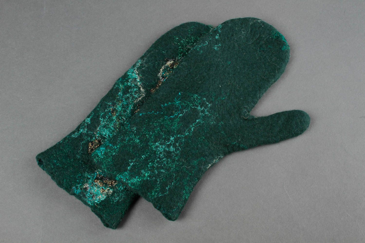 Handmade felted mittens woolen women gloves stylish present for women photo 1