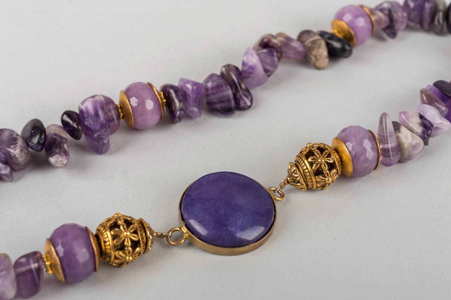 Beautiful handmade designer gemstone bead necklace in violet color palette photo 5