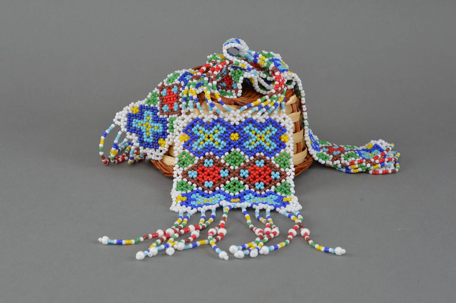 Collier en perles de rocaille multicolore fait main large long style ethnique photo 2