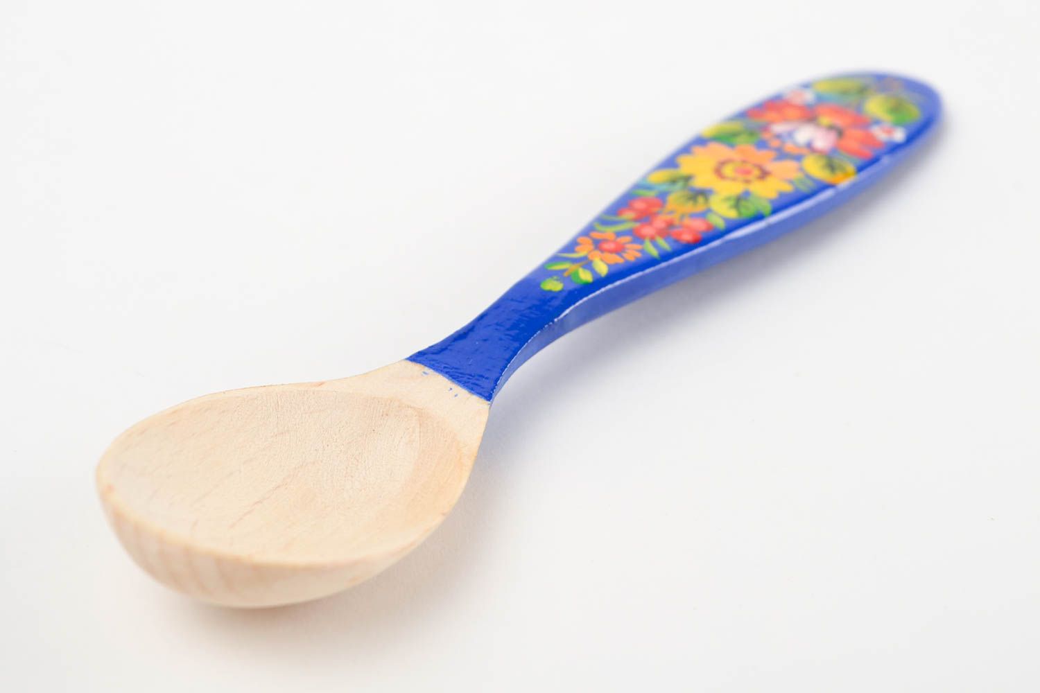 Аксессуар для кухни хэнд мэйд деревянная посуда синяя деревянная ложка фото 4