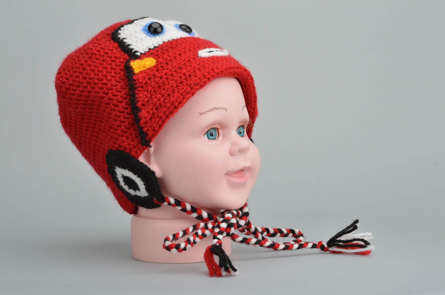 Warm unusual cap handmade accessory for kids crocheted woolen cap for boys photo 5