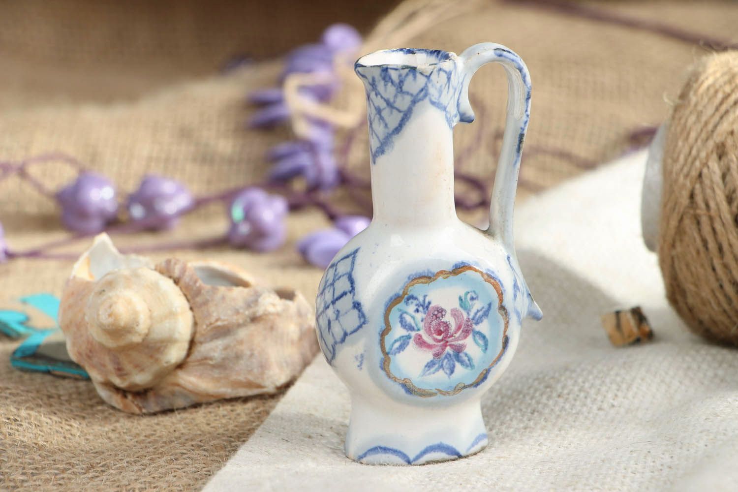 3 inches pitcher shape porcelain vase in white and blue colors little vase for shelf decor photo 5