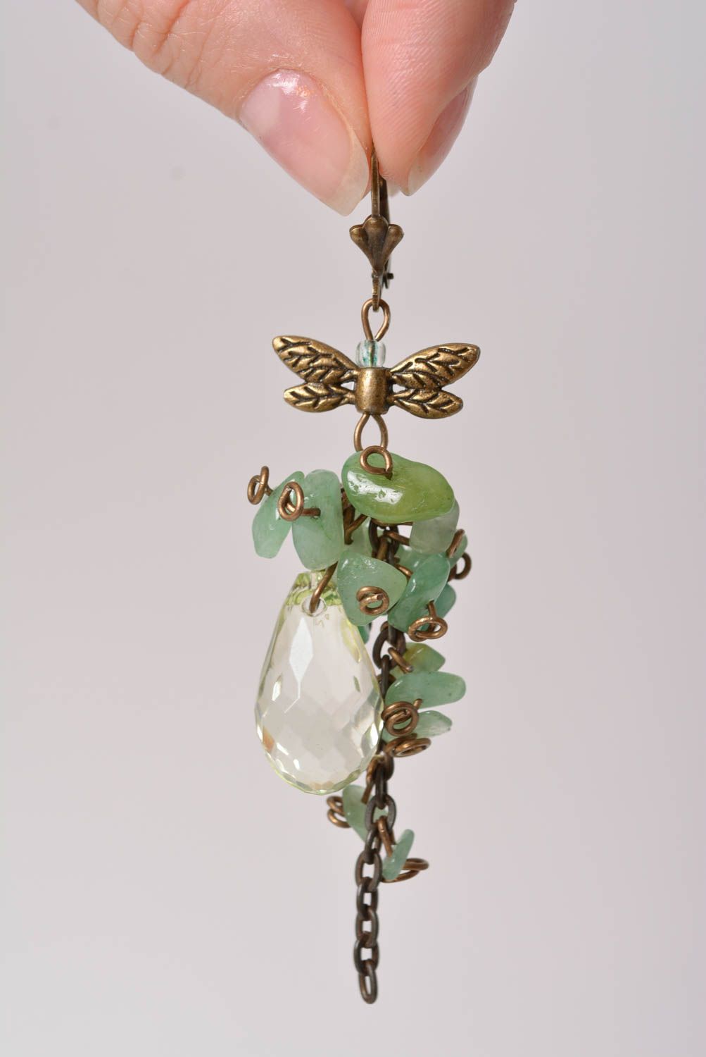 Elegant jade earrings handmade designer long beautiful summer accessory photo 2