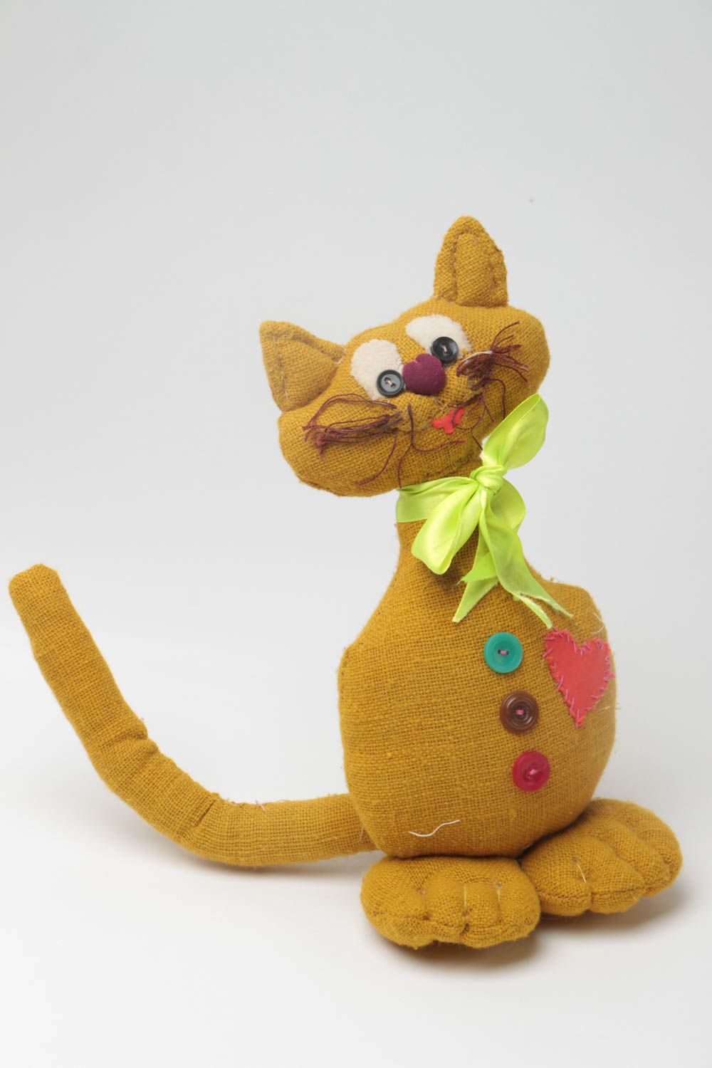 Juguete de tela artesanal para niños cosido de harpillera con forma de gato foto 2