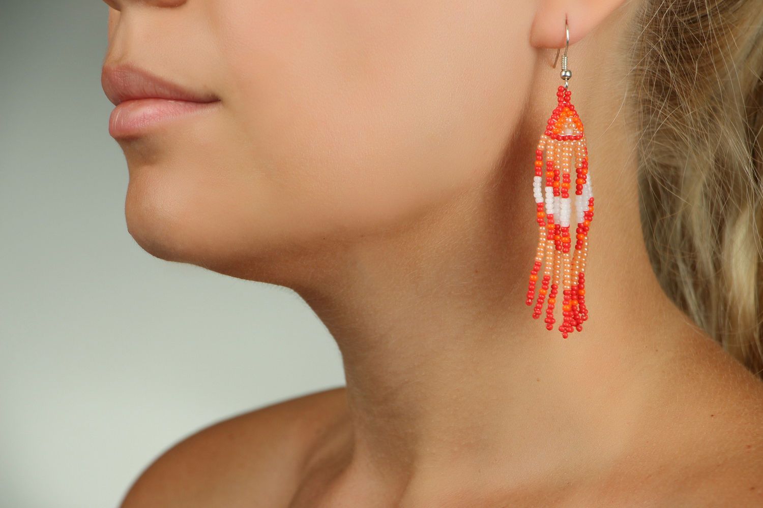 Ethnic long earrings with beads photo 5