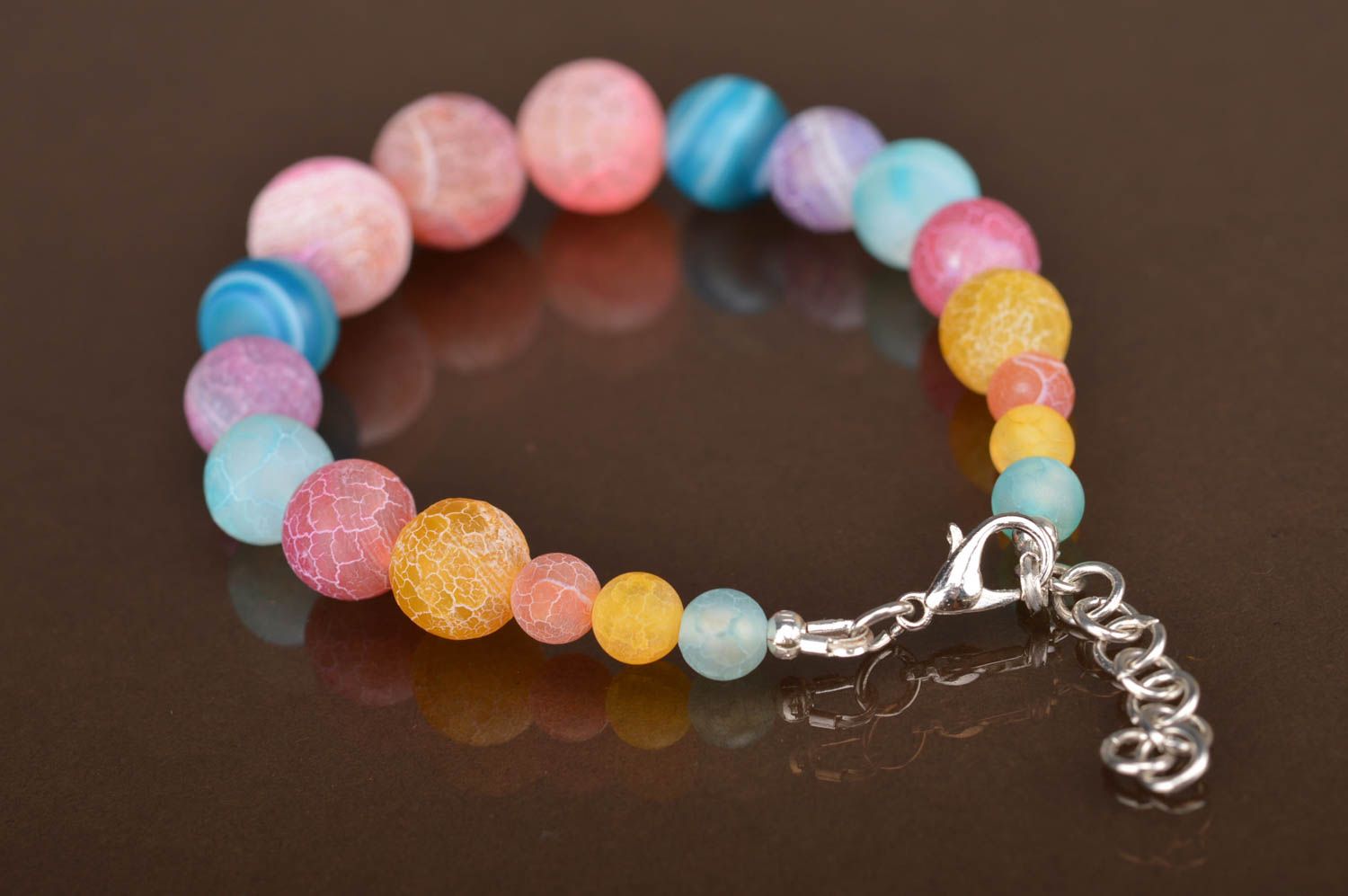 Unusual beautiful bright handmade designer glass ball bracelet for girls photo 4
