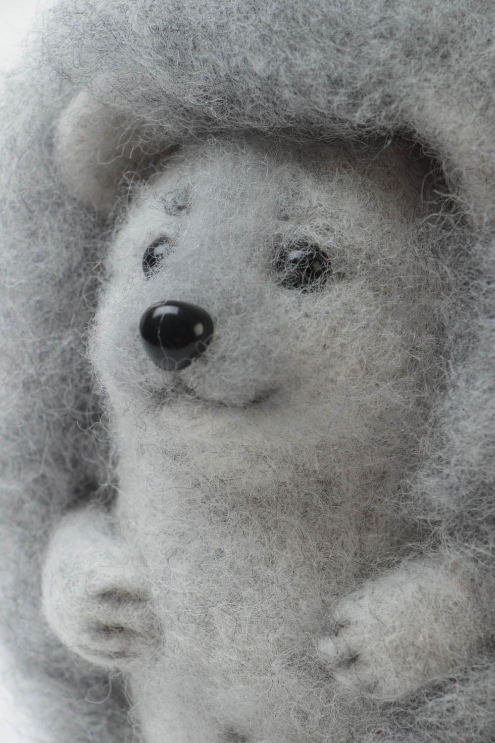 Joli jouet hérisson gris en laine feutrée fait main décoratif cadeau original photo 3