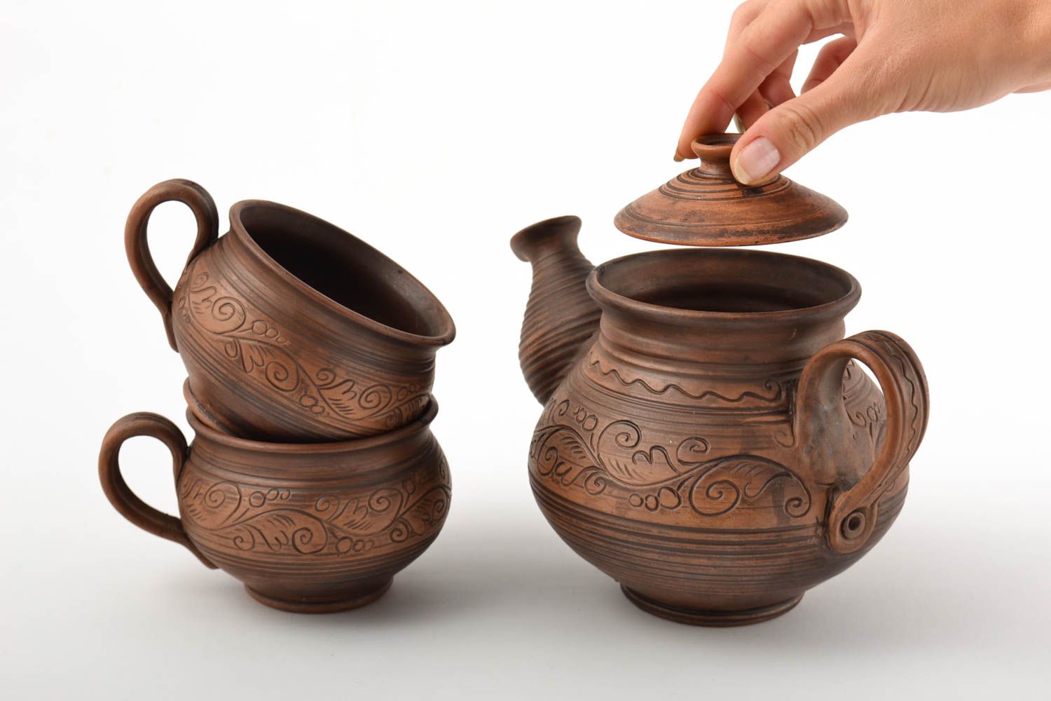 Keramik Geschirr Set handmade Teeservice Keramik Teekanne aus Ton Tassen Set foto 5