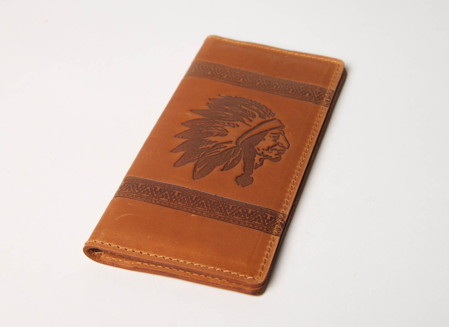 Кошелек ручной работы мужское портмоне коричневое с узором кожаный кошелек фото 2