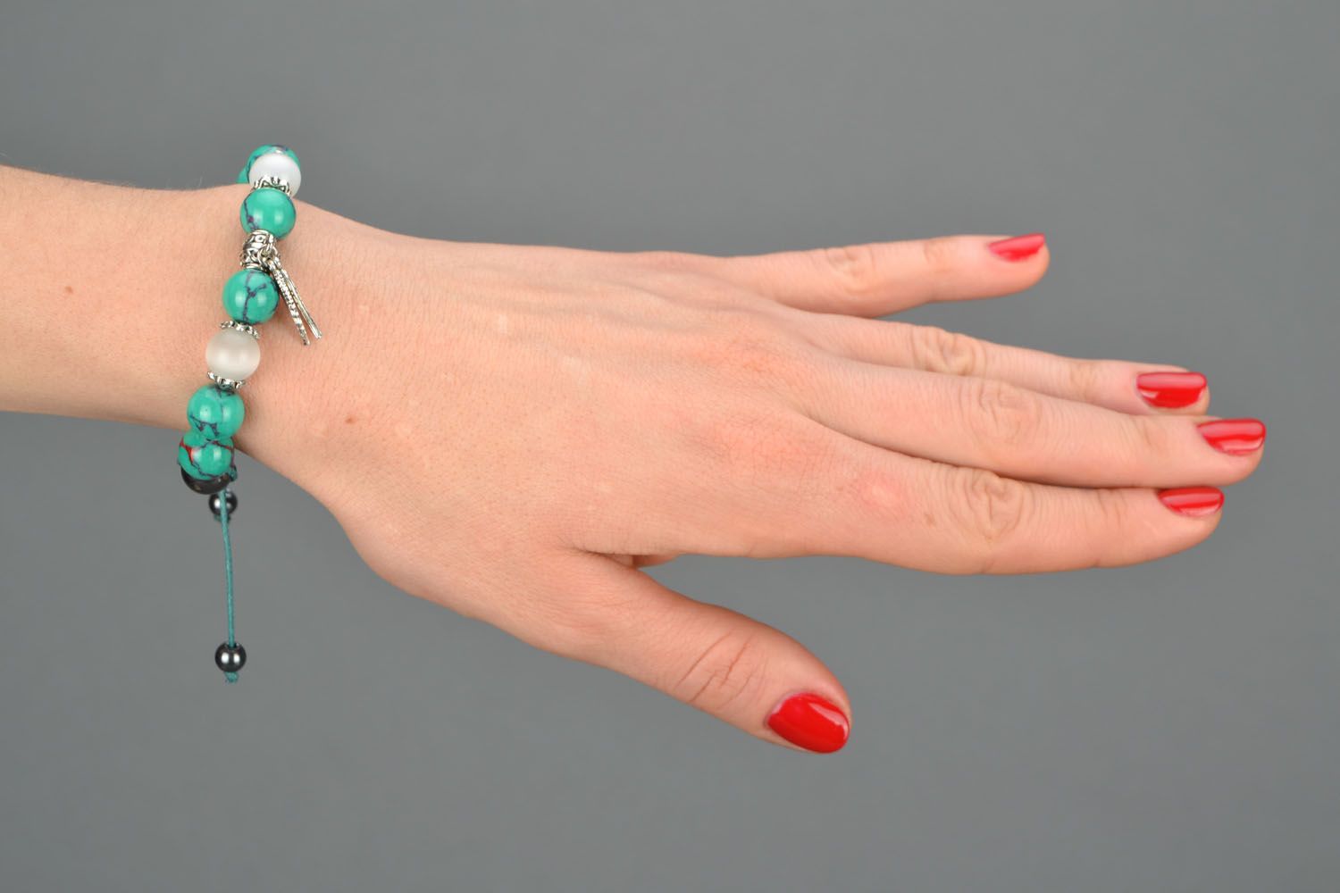 Bracelet with green turquoise photo 1