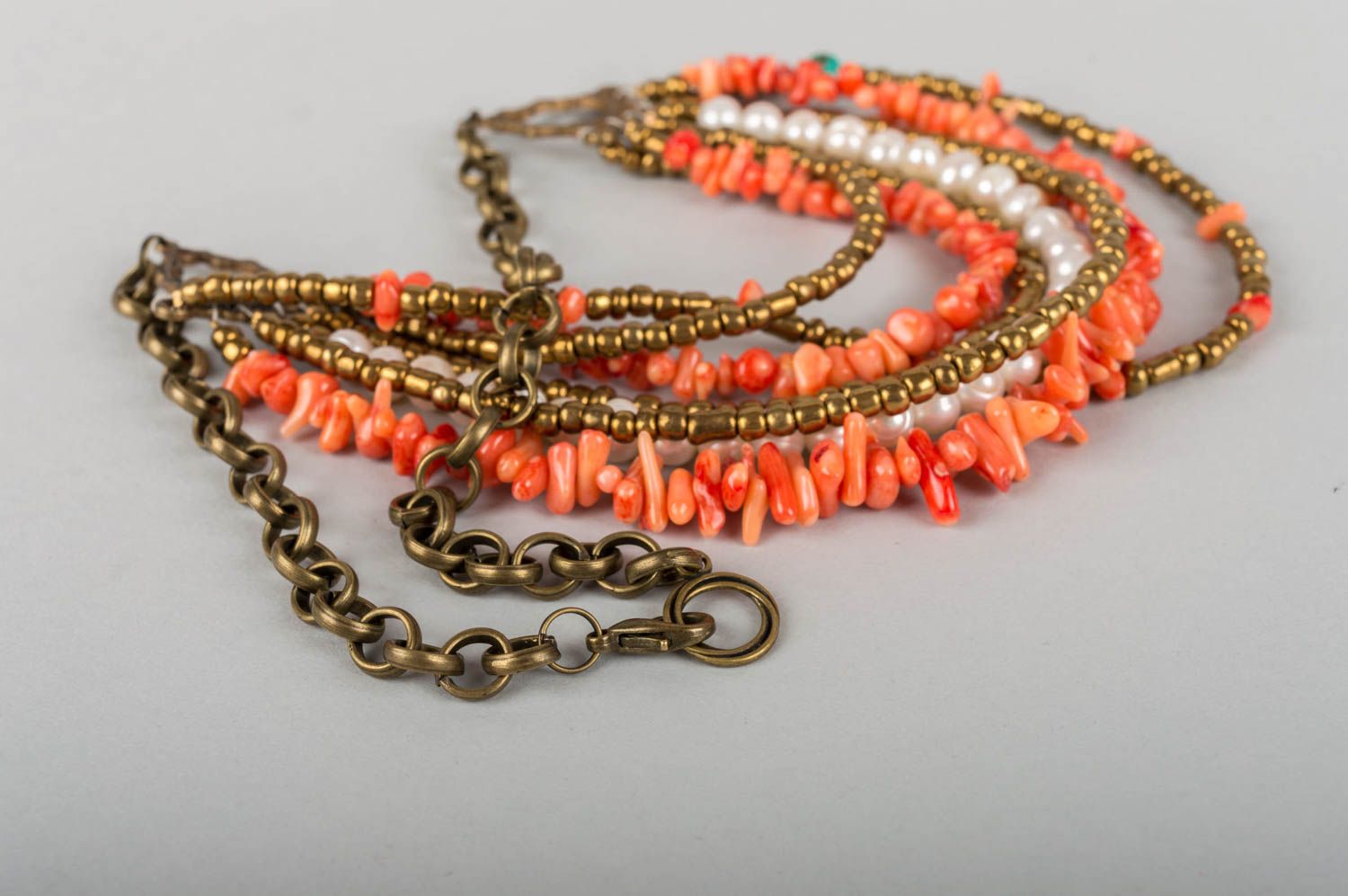 Handmade necklace natural stone coral jewelry brass accessory for women photo 4