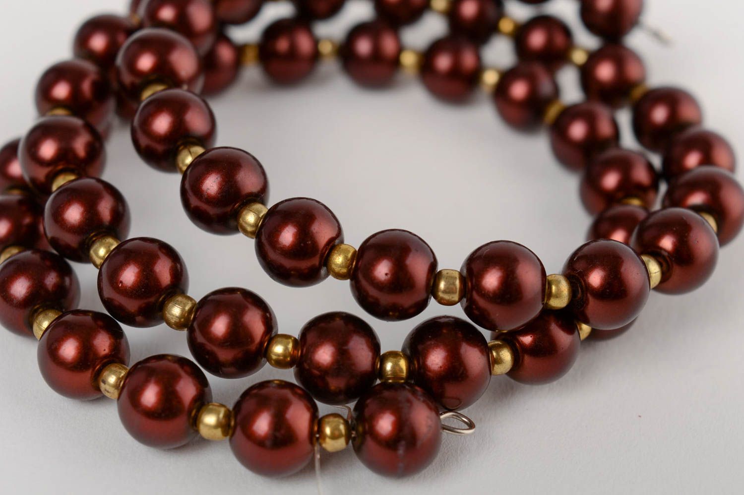 Handmade three row designer wrist bracelet with brown ceramic pearls for women photo 4