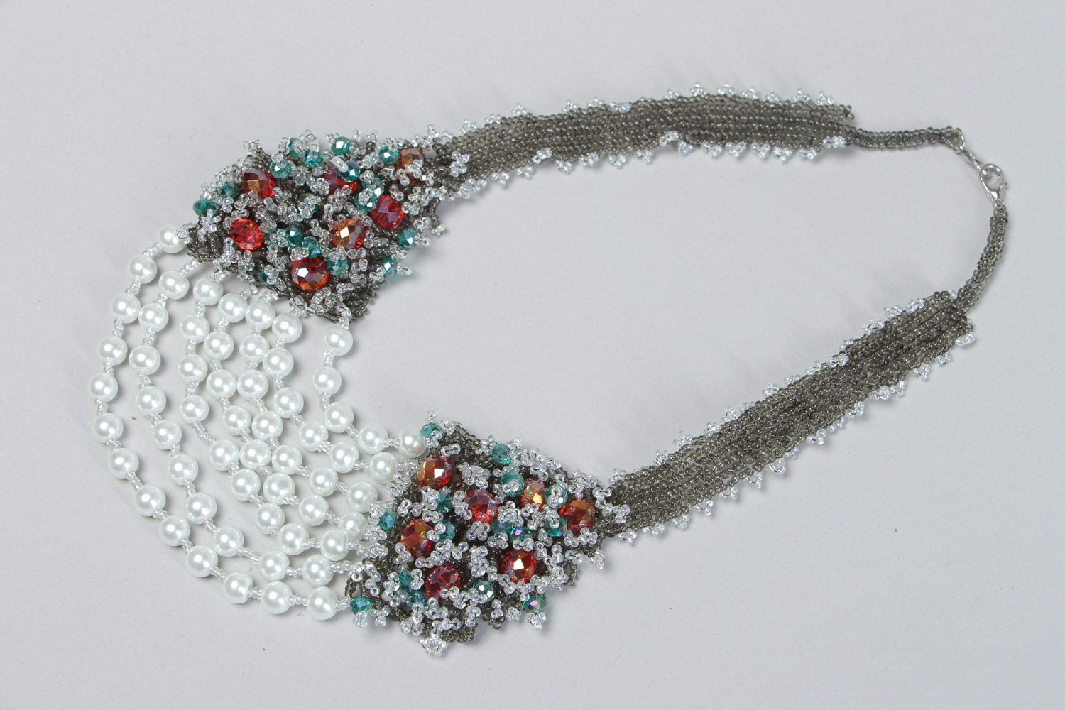 Collar de abalorios de noche con perlas artificiales hecho a mano vistoso foto 2