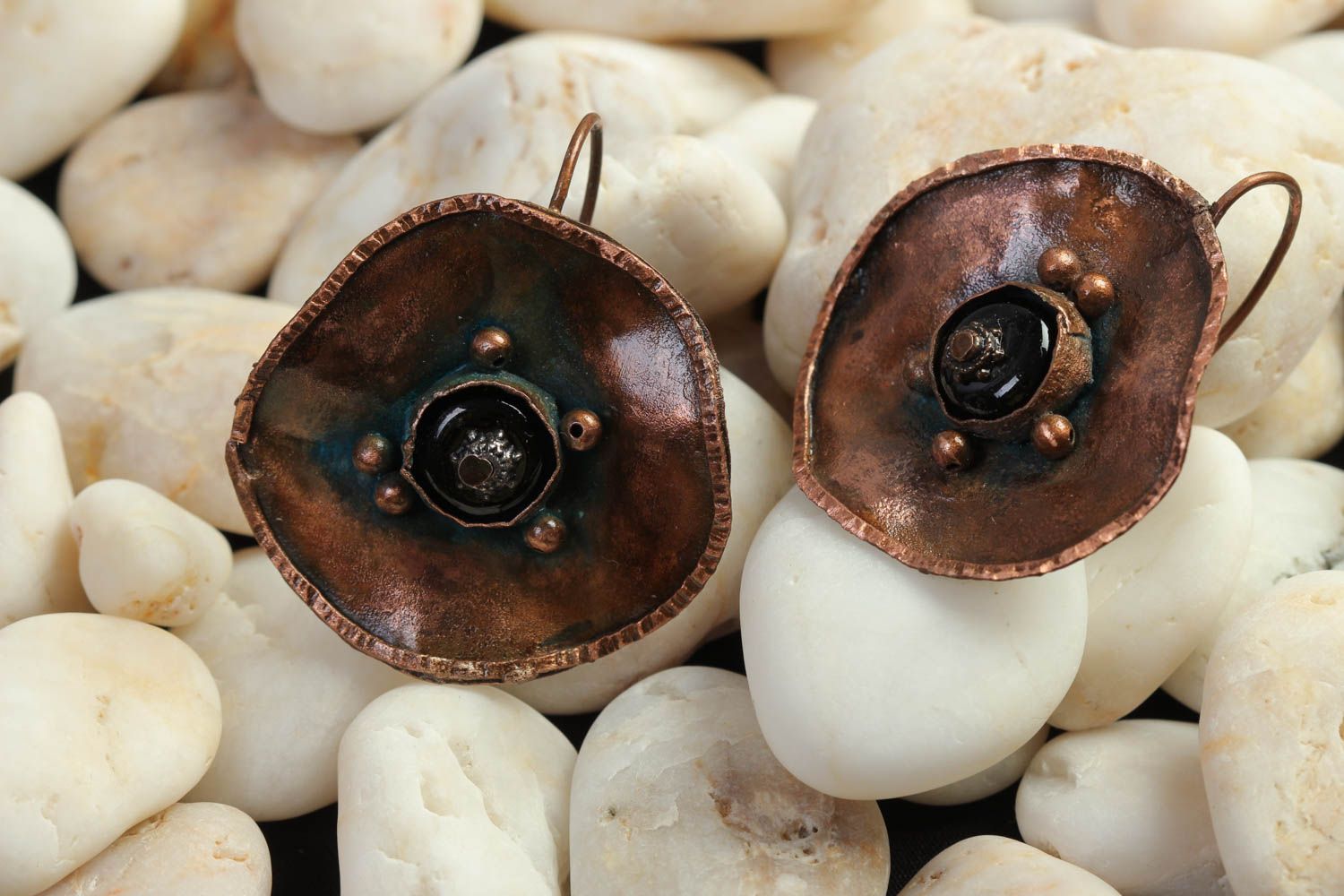 Unusual handmade copper earrings agate earrings metal earrings artisan jewelry photo 1