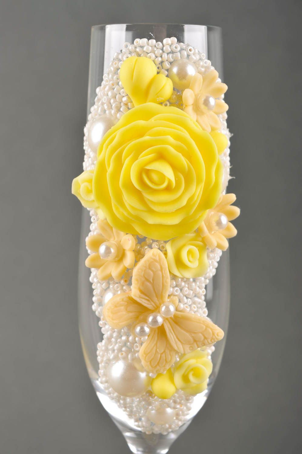 Flûtes à champagne fait main 2 Verres à vin jaunes décorés Service vaisselle photo 2