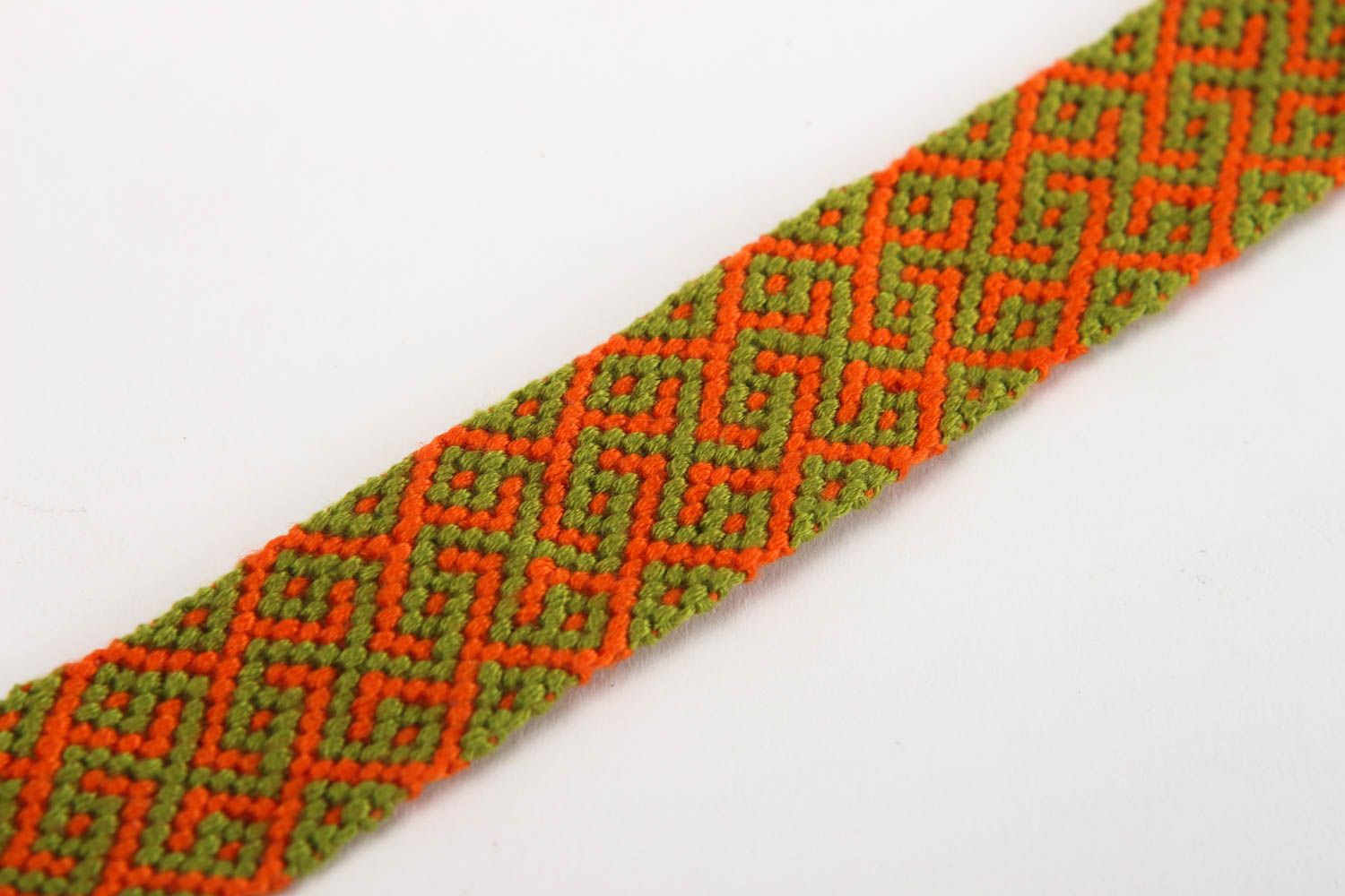 Bracelet textile Bijou fait main large tressé fils orange-vert Cadeau pour femme photo 3
