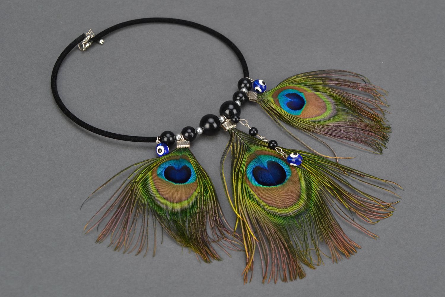 Homemade peacock feather necklace photo 1