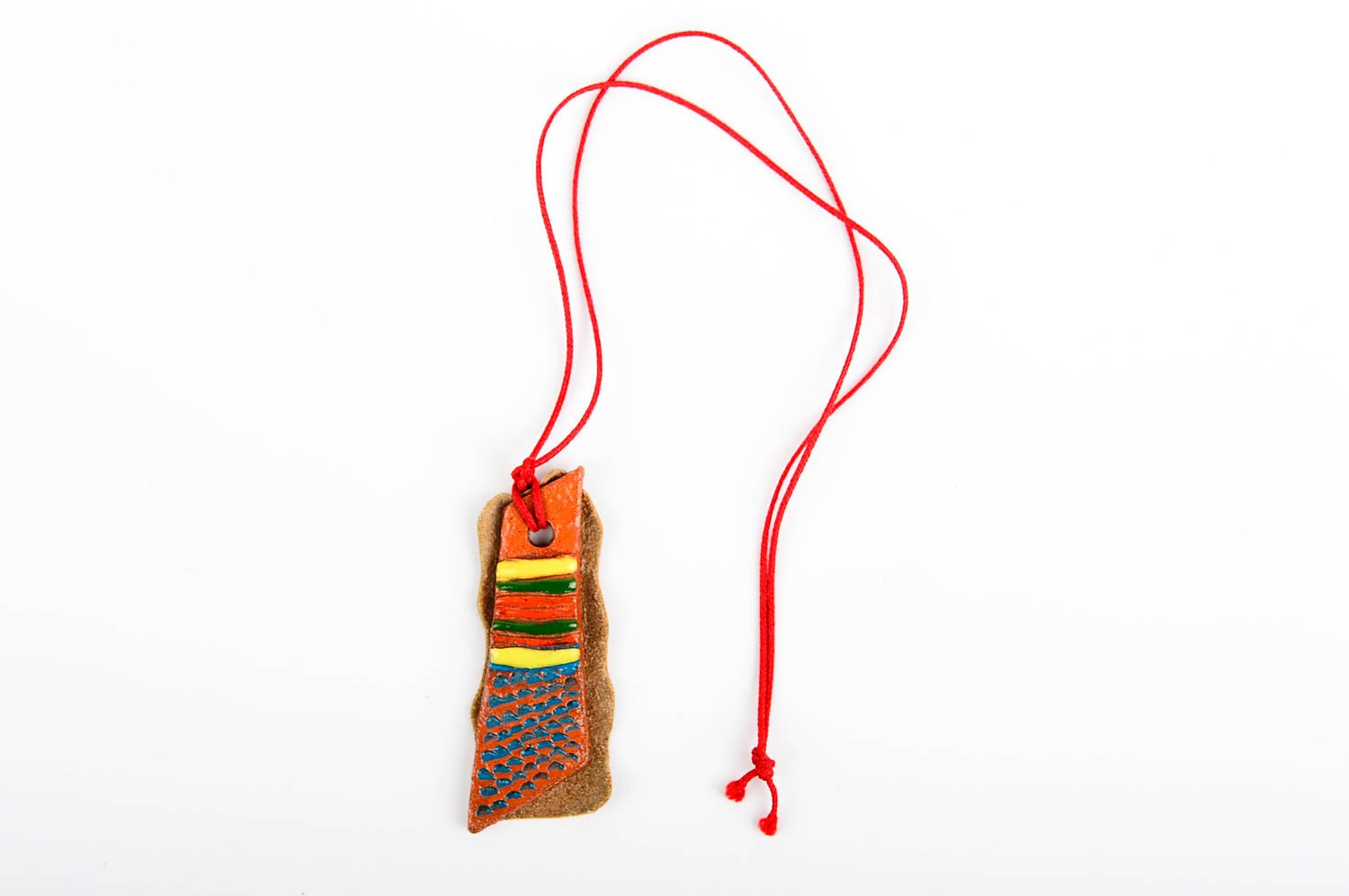 Pendentif céramique cuir Bijou fait main multicolore cordon Accessoire femme photo 1