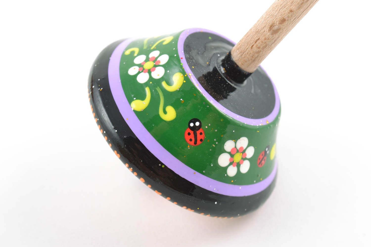 Small handmade painted wooden spinning top eco children's toy photo 5