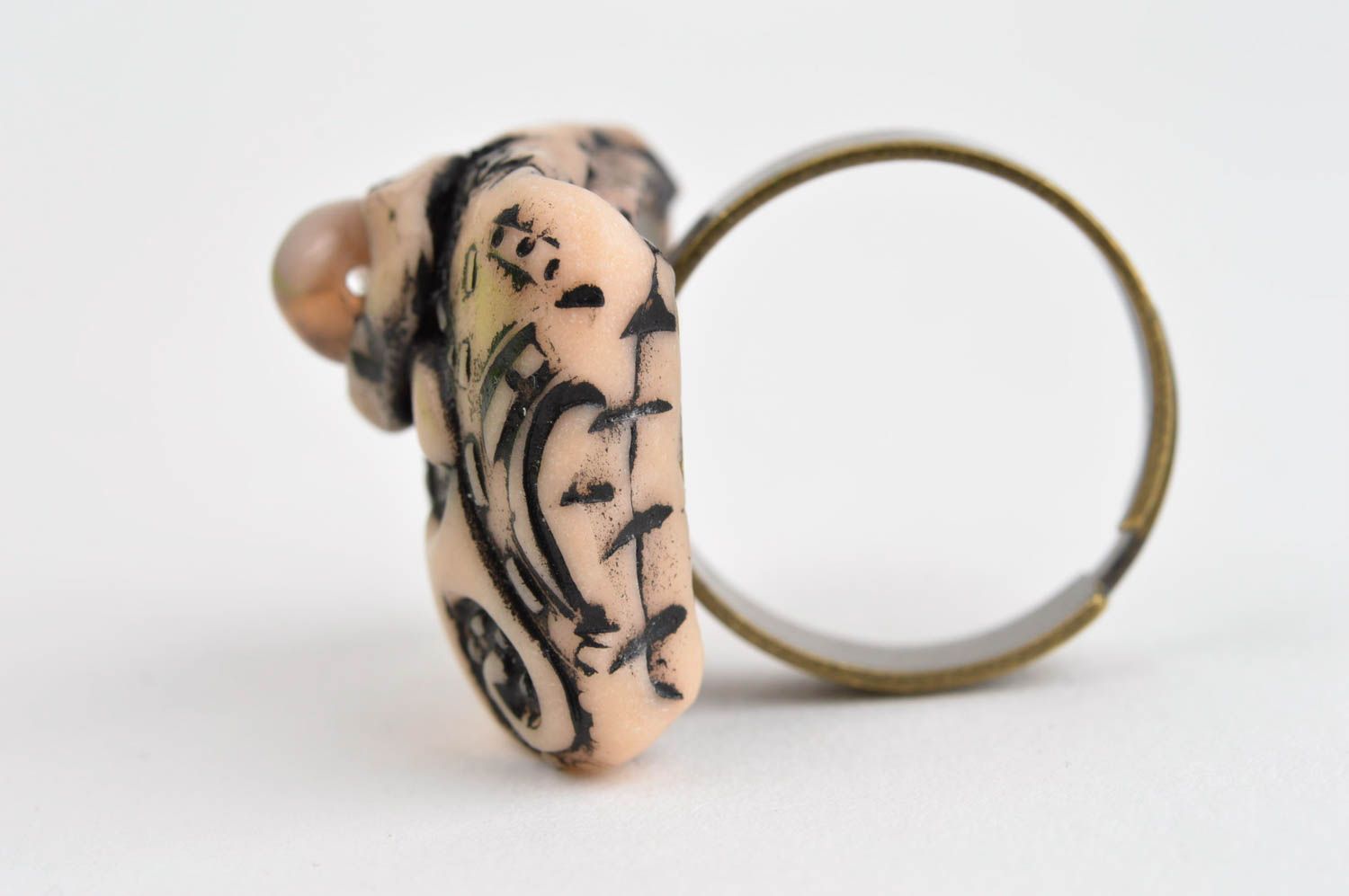 Кольцо ручной работы перстень из полимерной глины красивая бижутерия ажур фото 4