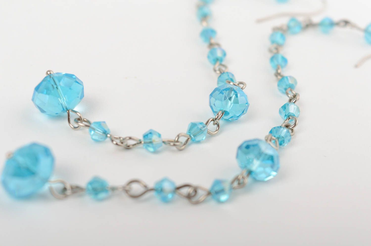 Handmade light blue dangle earrings with Czech crystal beads for ladies photo 5