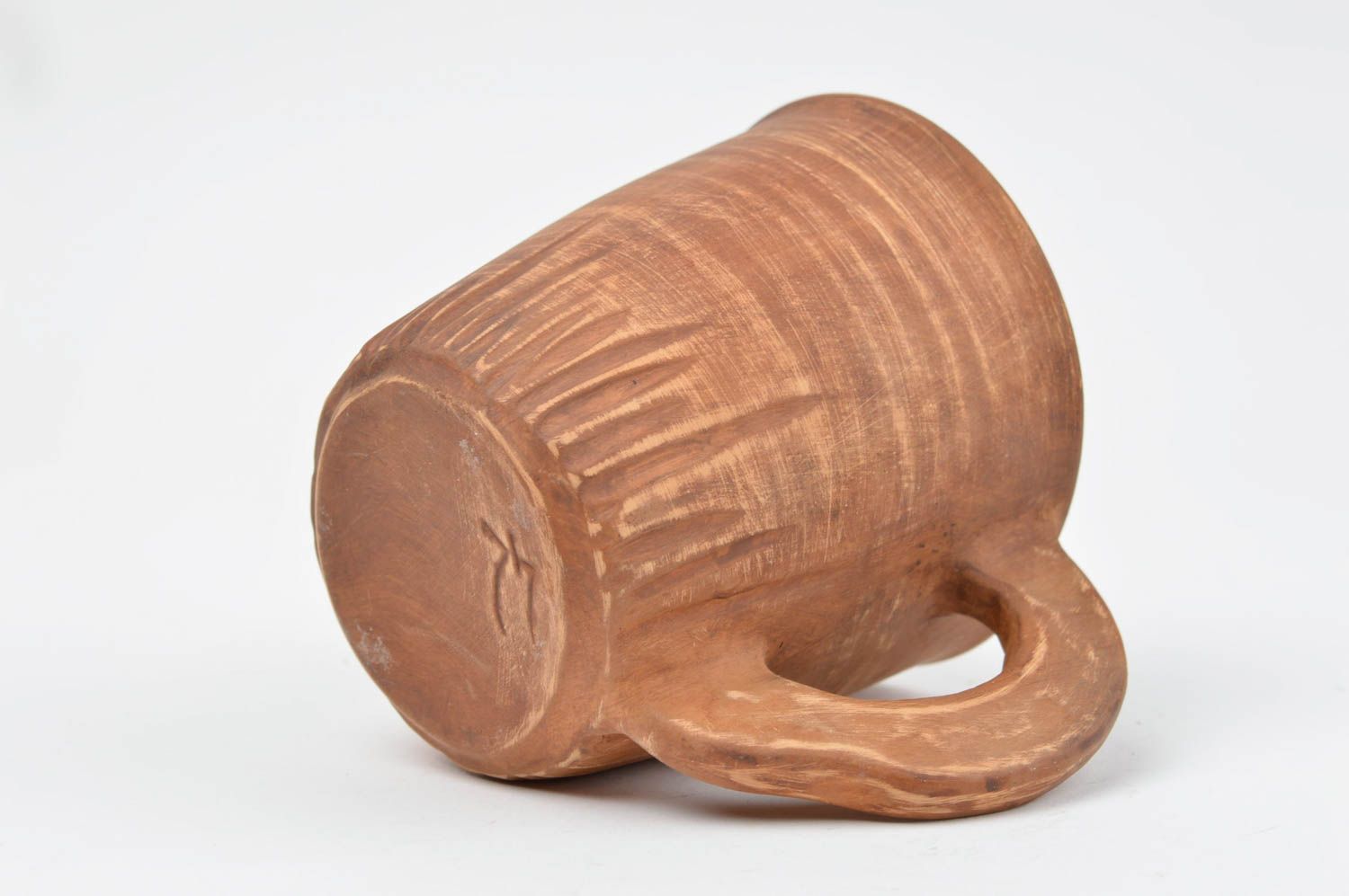 Глиняная чашка оригинальная кружка ручной работы коричневая классическая фото 3