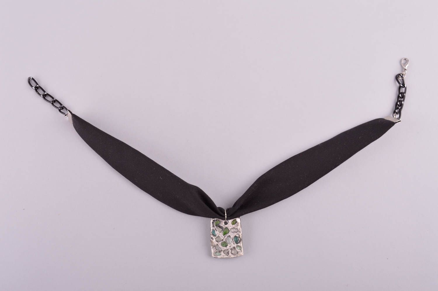 Handmade black elegant necklace unusual stylish necklace massive jewelry photo 5