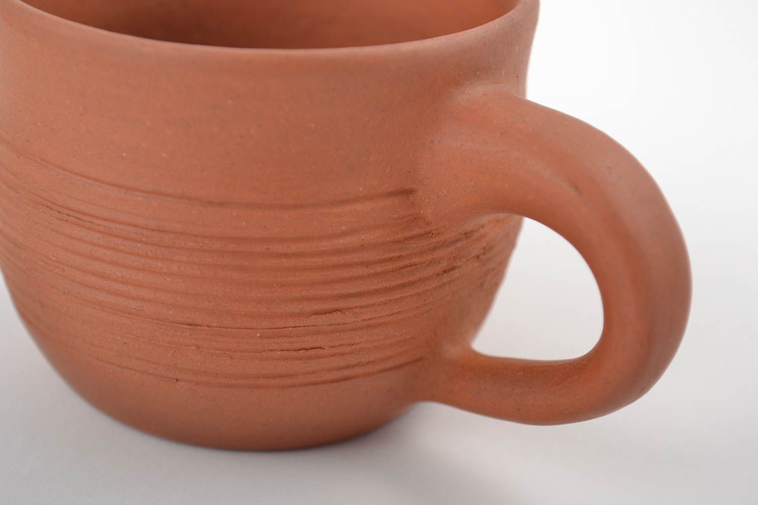 5 oz ceramic cup with handle and simple pattern in terracotta color photo 5