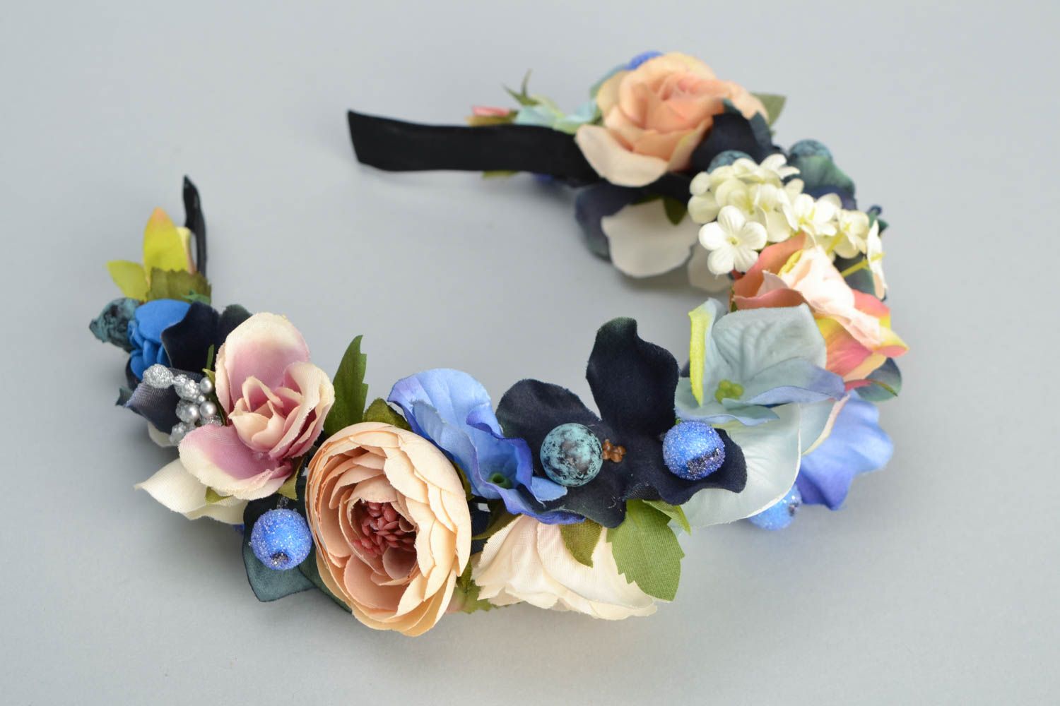 Unusual headband with artificial flowers and berries Blackberry Bouquet photo 3
