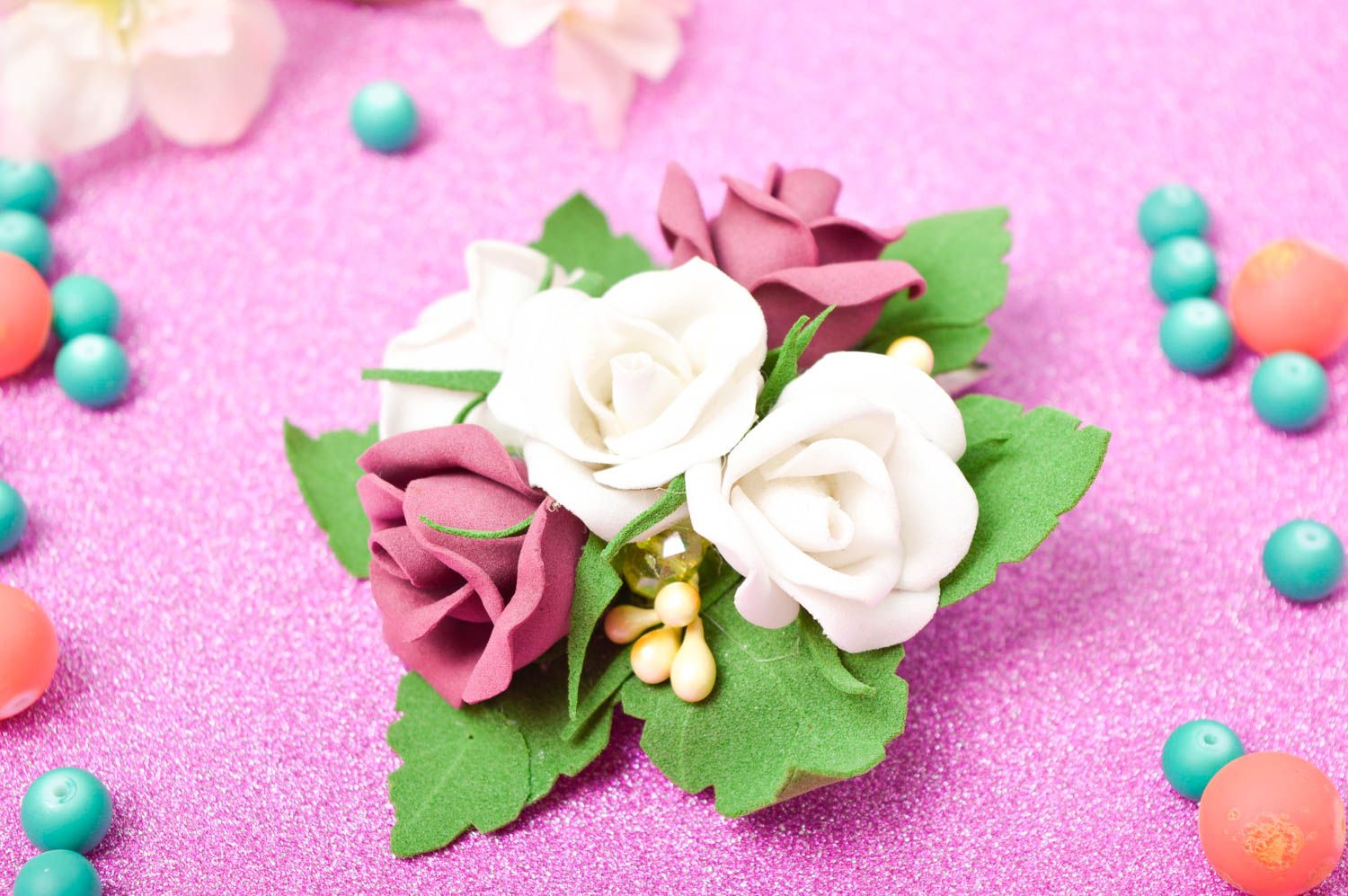 Handmade hair clip foamiran barrette flower hair accessories gift for children photo 1