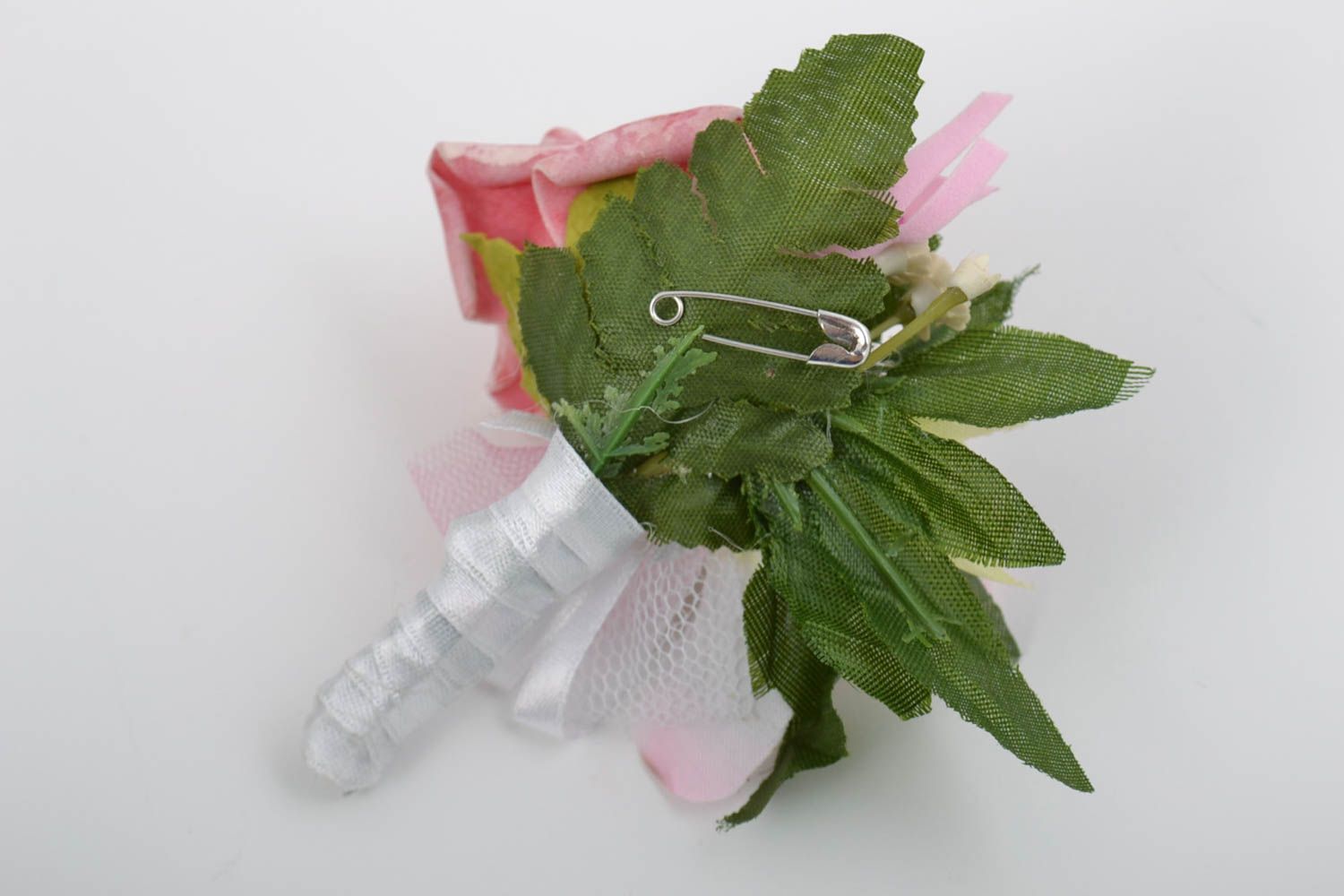 Fiore artificiale rosato fatto a mano per mollette o altro gioielli fai da te foto 4