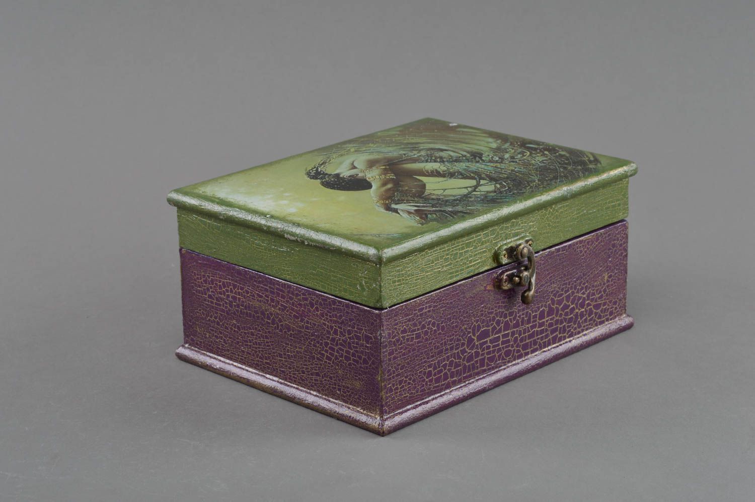 Boîte à bijoux rectangulaire en bois technique du serviettage faite main photo 1