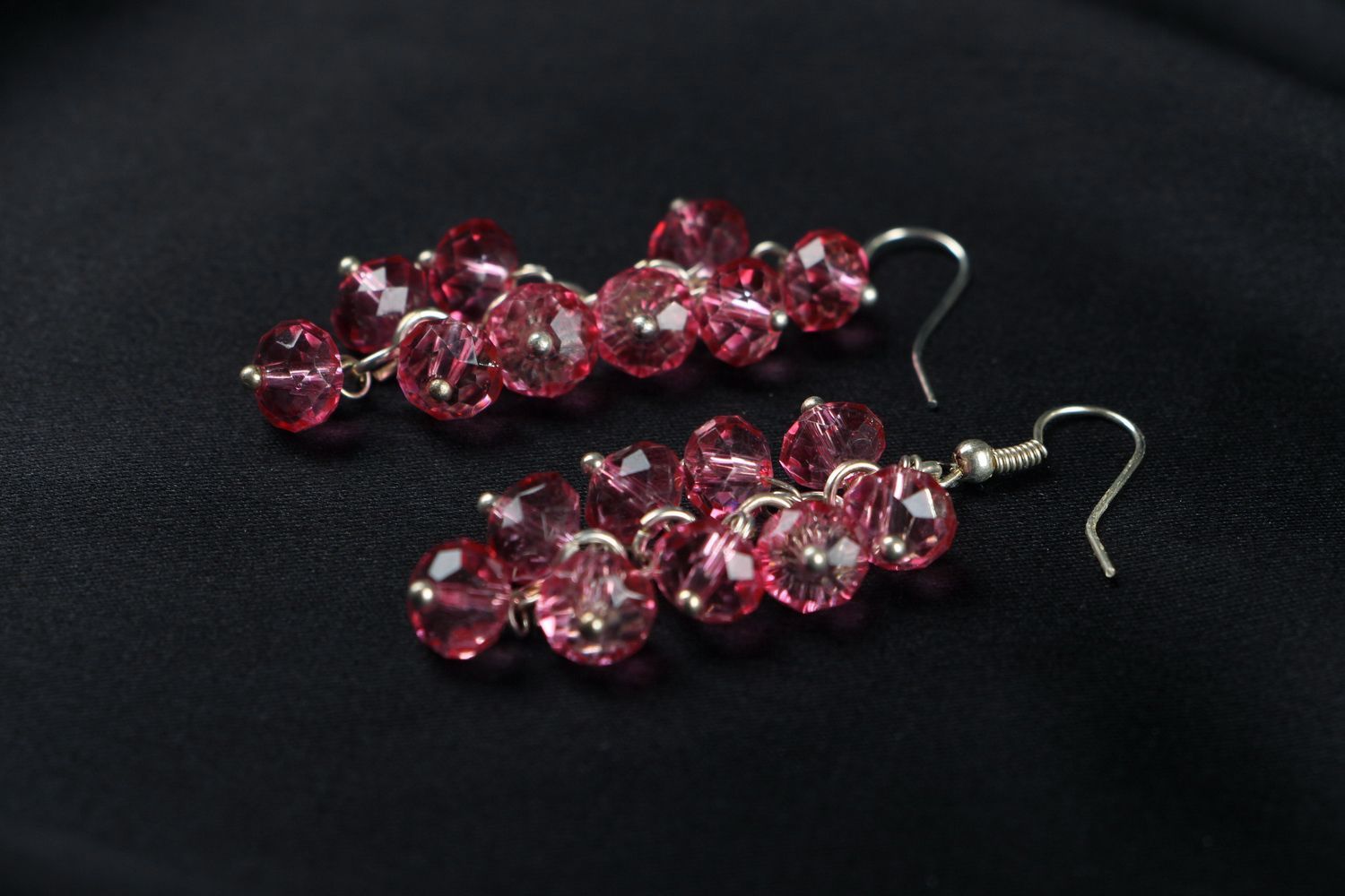Long crystal earrings Pink bunches photo 2