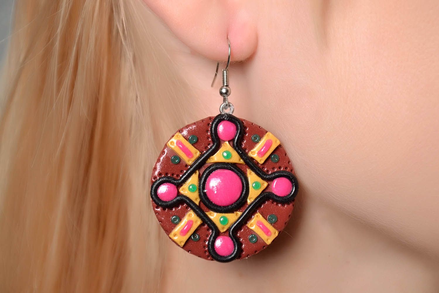 Round earrings with ornament photo 4