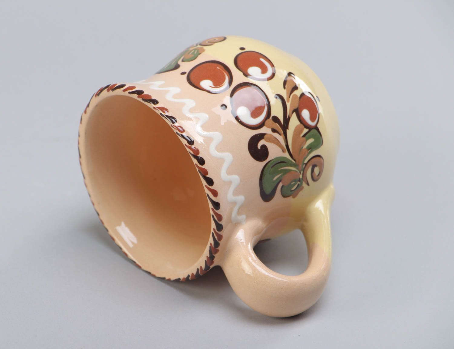 Bemalte Tasse aus Ton bunt 180 ml schöne künstlerische Design Öko Handarbeit toll foto 4