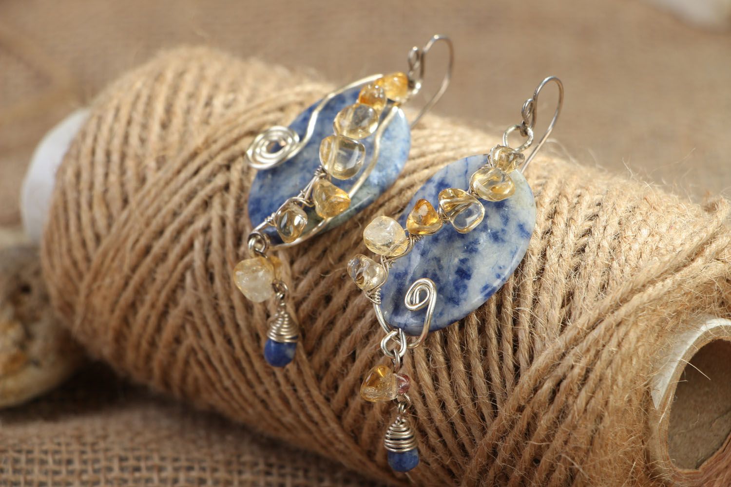 Silver earrings with sodalite photo 3