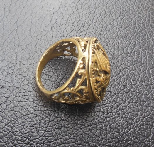 Объемное кольцо из латуни с птицей Сирин женское ручной работы  фото 2