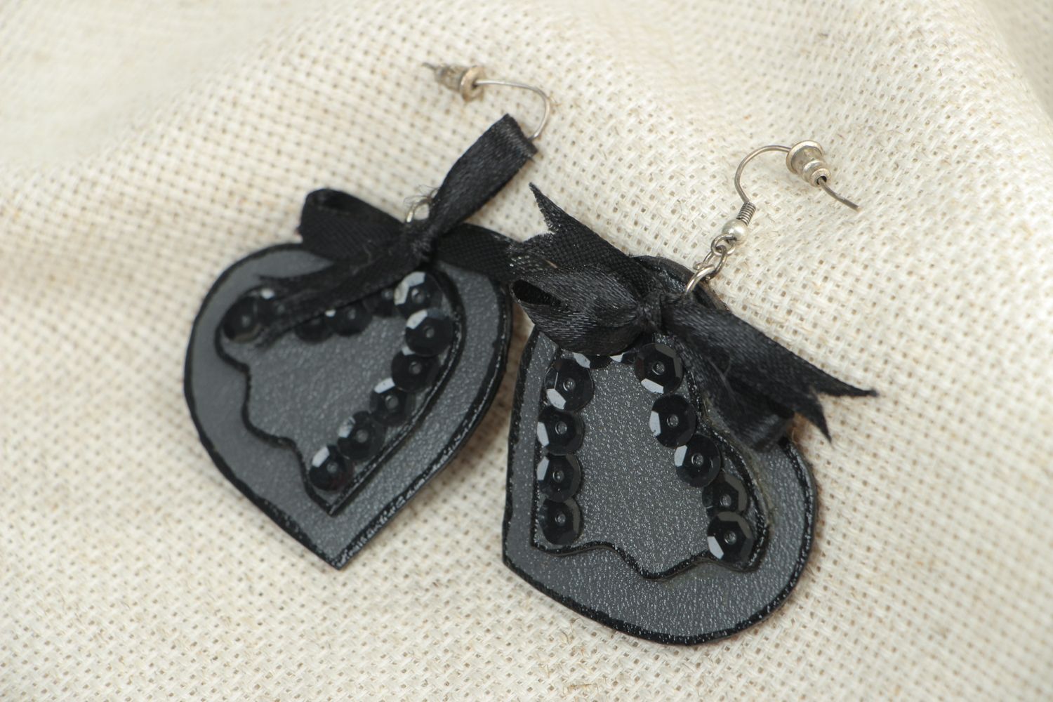 Artificial leather earrings with spangles photo 4