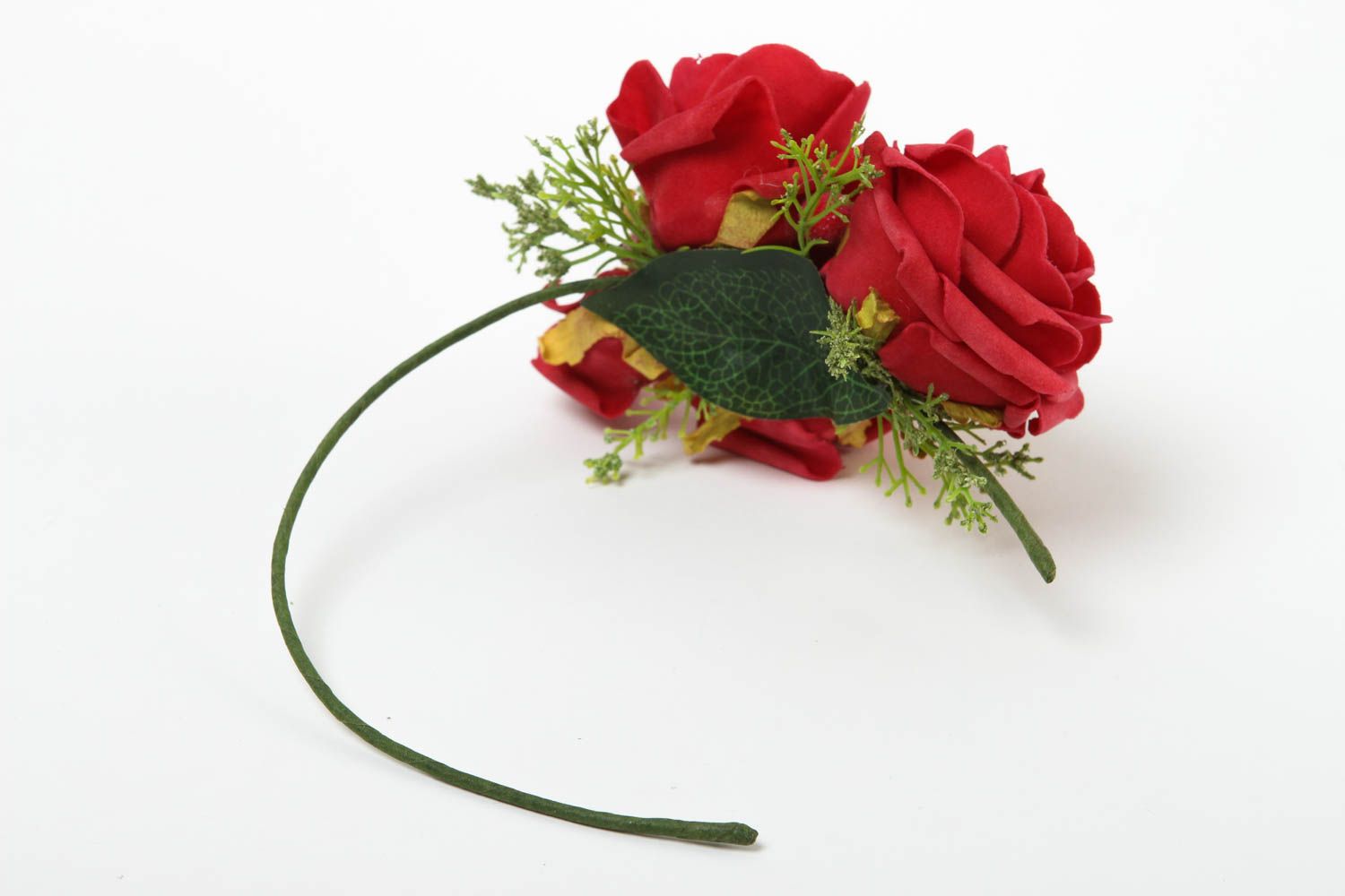 Serre-tête fleurs Bijou fait main roses rouges Accessoire cheveux à la mode photo 4
