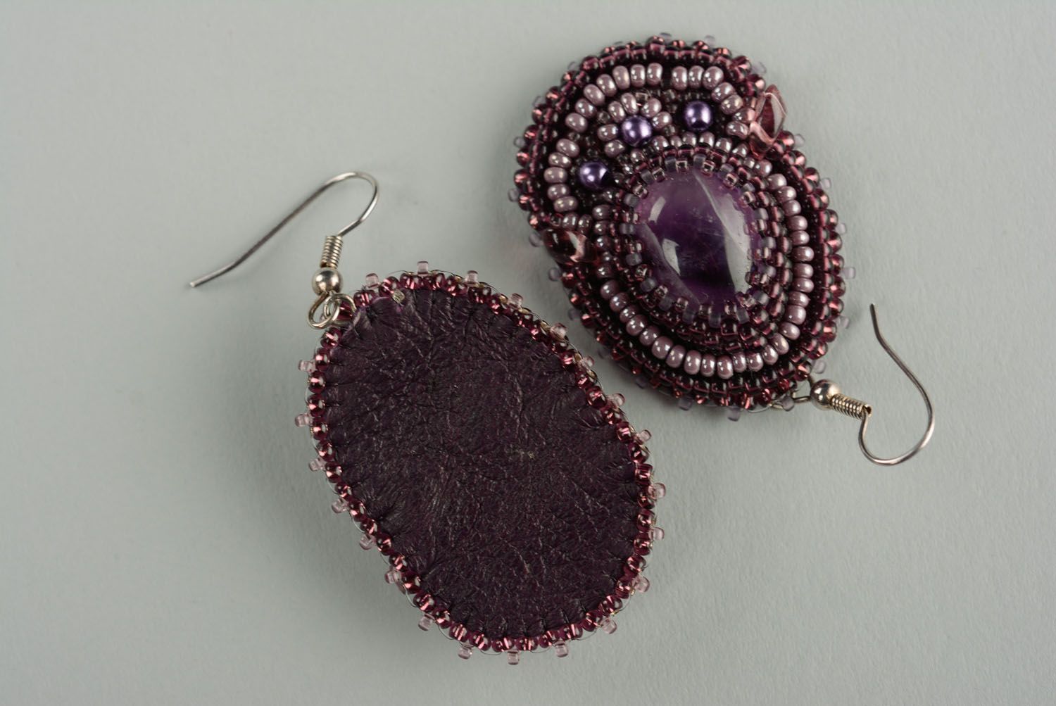 Beaded earrings with amethyst photo 3