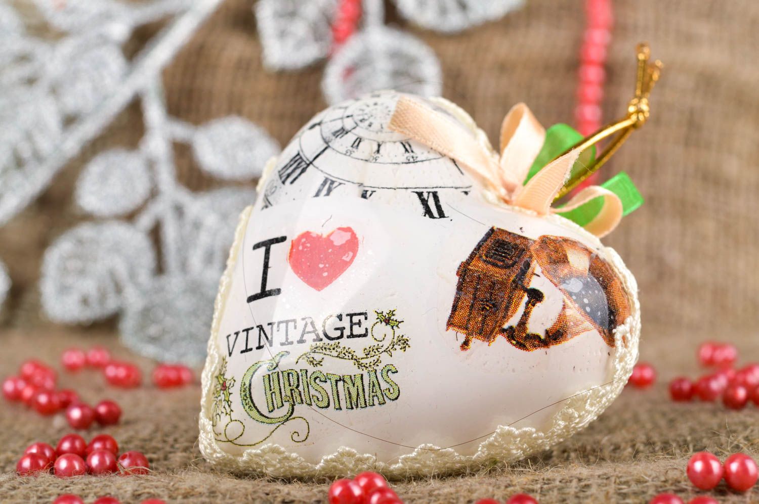 Игрушка на елку ручной работы декор для дома новогоднее украшение сердце фото 1