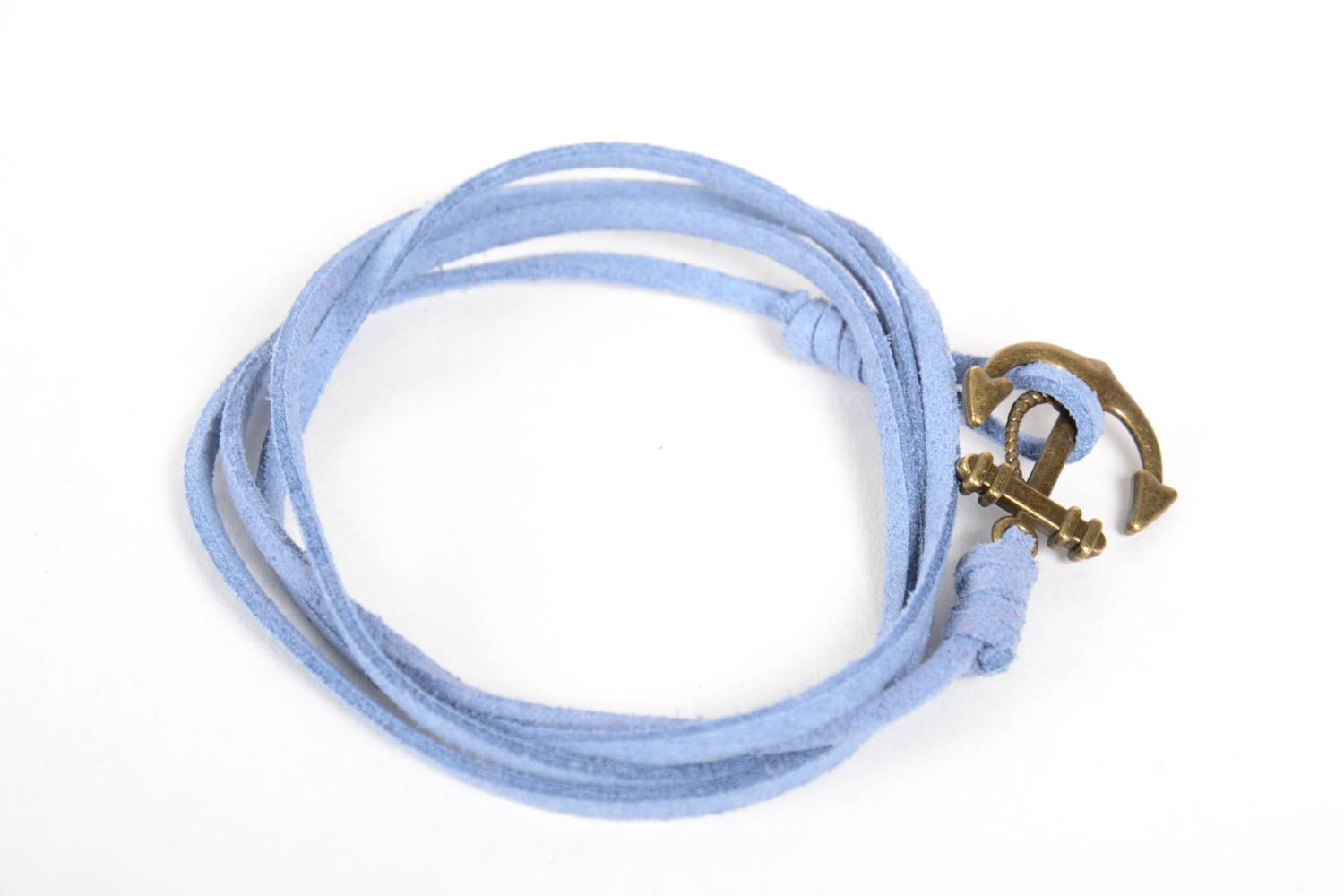 Bracelet daim bleu Bijou fait main ancre métallique style marin Accessoire femme photo 2
