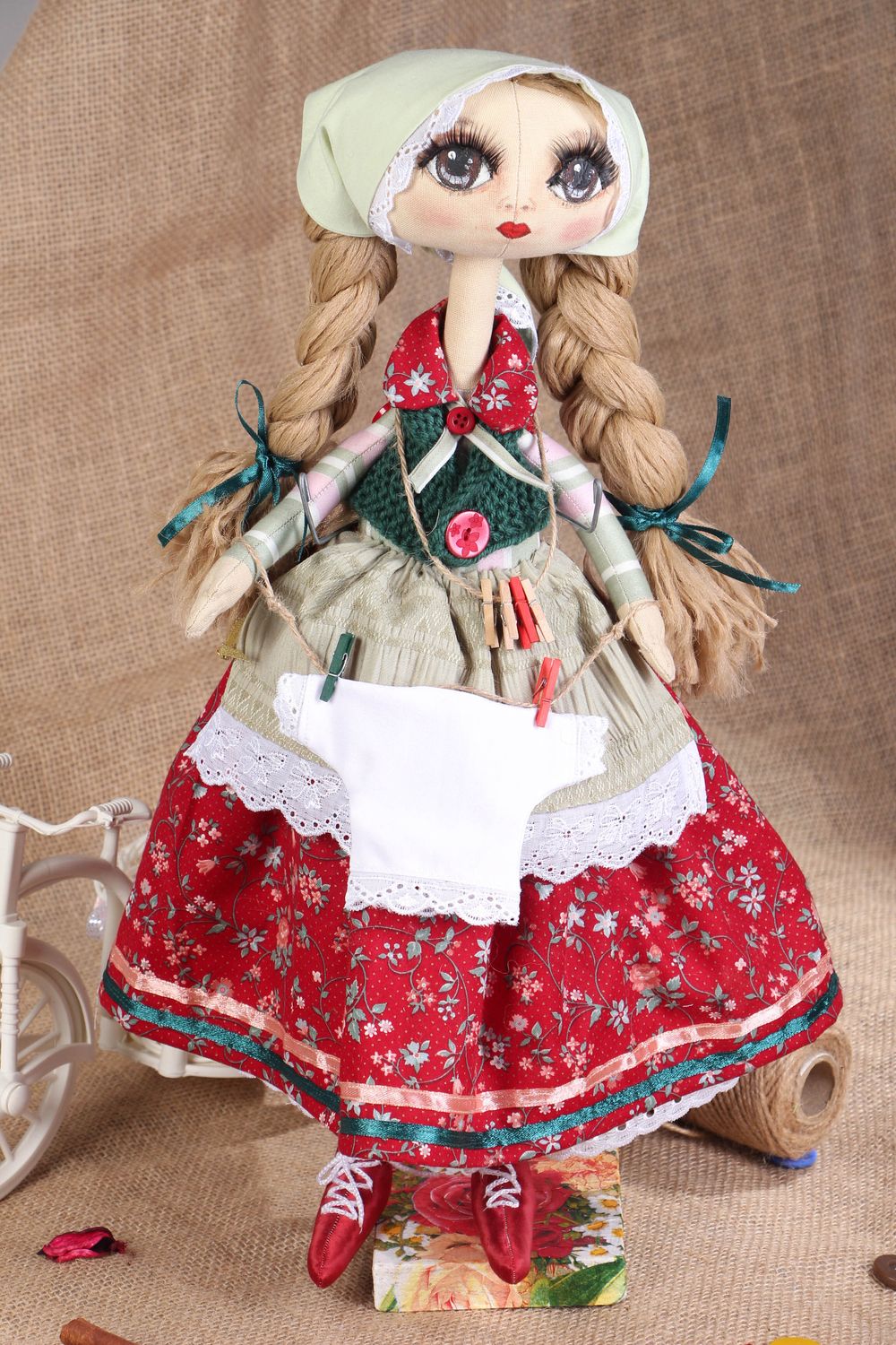 Handmade fabric doll with stand photo 5