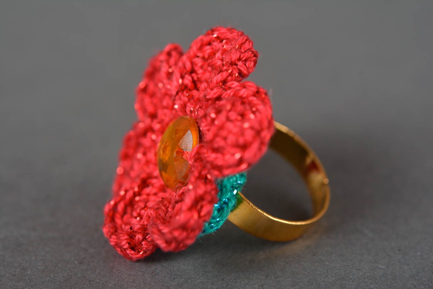 Handmade ring crocheted jewelry flower ring unusual accessory for women photo 5